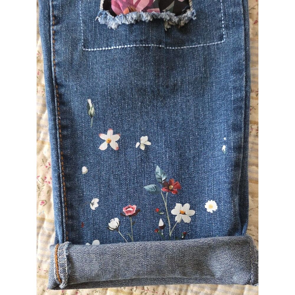 ASTYLISH Floral Patch Distressed Boyfriend Skinny Jeans, Size S BEACH PARTY! - Picture 7 of 13